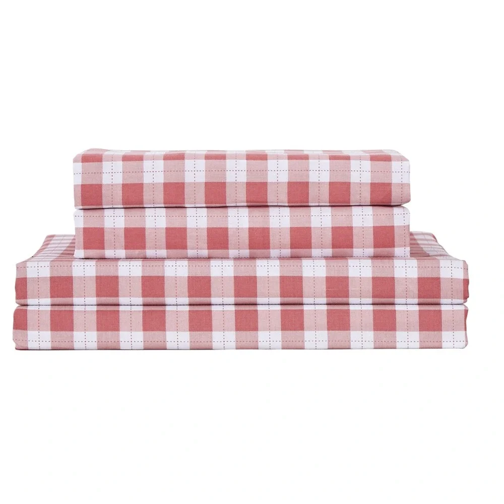 Tiffany Pink/White Checks 100% Cotton reversible Sheet Set with Pillowcase King